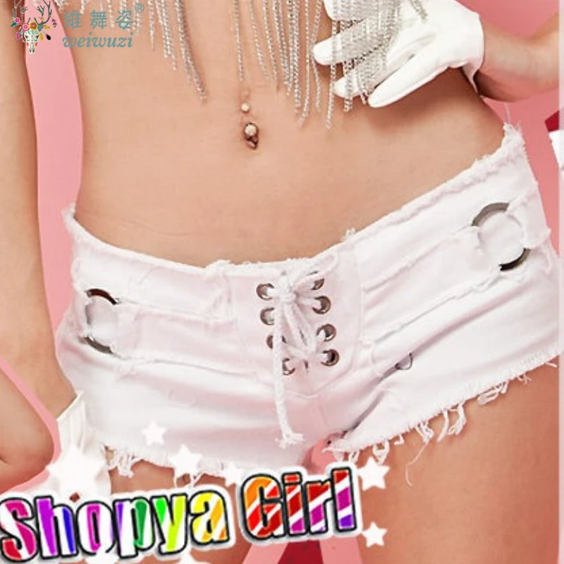 

Women Sexy Charming Denim Shorts Side Zipper Slit Mini Low Rise Hot Pants Slim Lace Up Jeans Y2k Nightclub Pole Dance DS Uniform