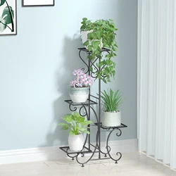 Metal Plant Stand Outdoor Indoor Garden Plant Shelves Pots Holder 4 Tier Flower Display Rack for Balcony Living Room