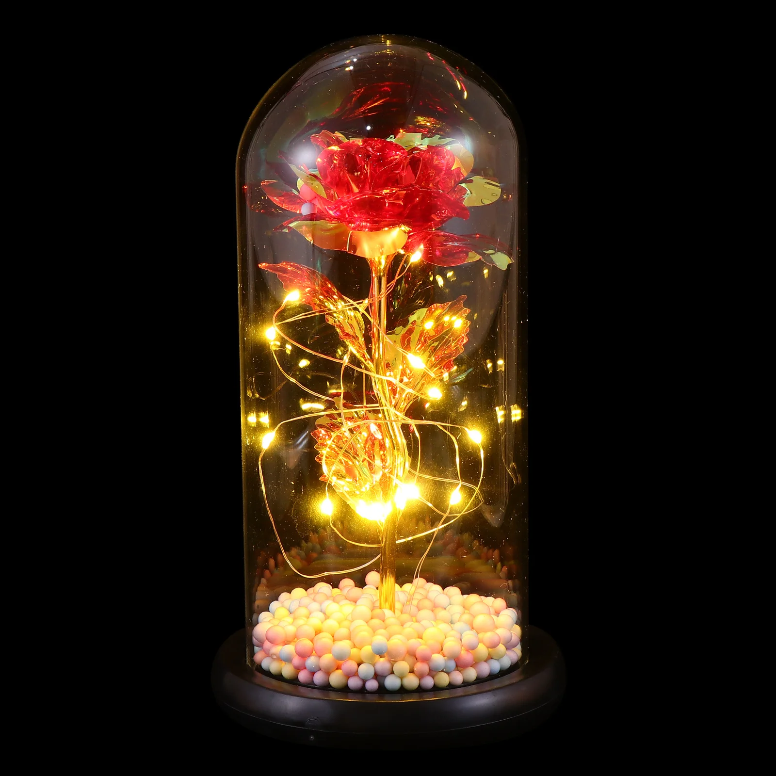 

1Pcs Rose Glass Dome Artificial Lamp Romantic Night Light Valentine's Day Atmosphere Decor Gift Rose Light