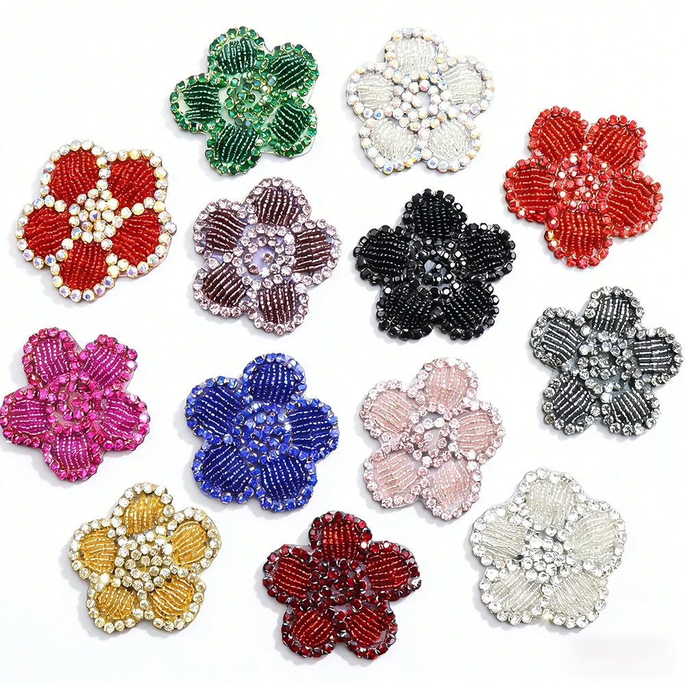 2 Pieces Hand Sewn Crystal Glass Rhinestone Applique Hot Fix Transfer Sew Iron On Motif for Garment Wedding Decoration