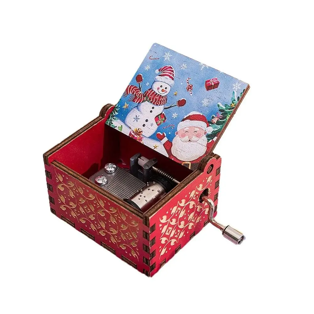 Creative Red Hand-cranked Music Box Painted Exquisite Music Box Ornaments DIY Hand-cranked Santa Claus Wooden Box Friend
