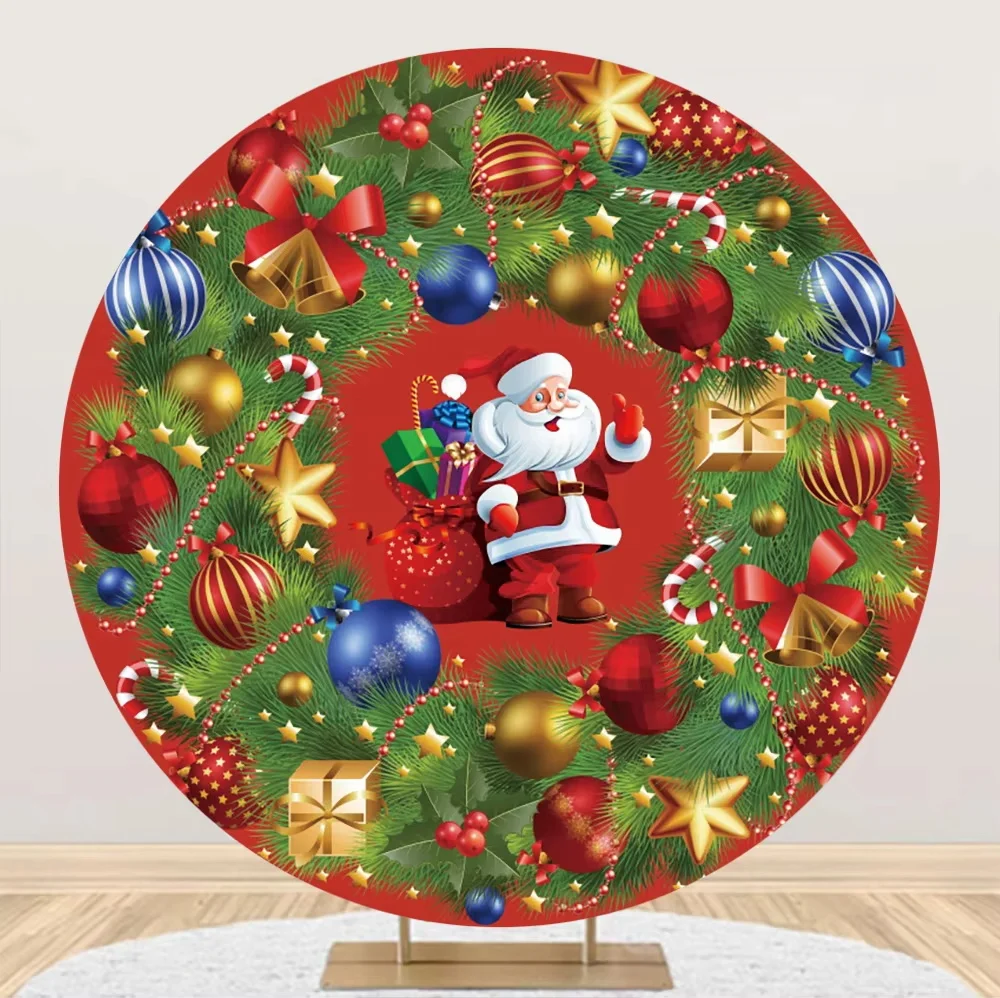 Christmas Round Backdrop Cover Santa Claus Glitter Spots Snowflake Xmas Family Party Circle Photography Background Photostudio