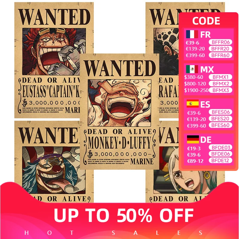 One Piece Anime Luffy 3 Billion Reward One Piece Wanted Poster Retro Kraft Paper Animation Wall Painting Dormitory Wallpaper