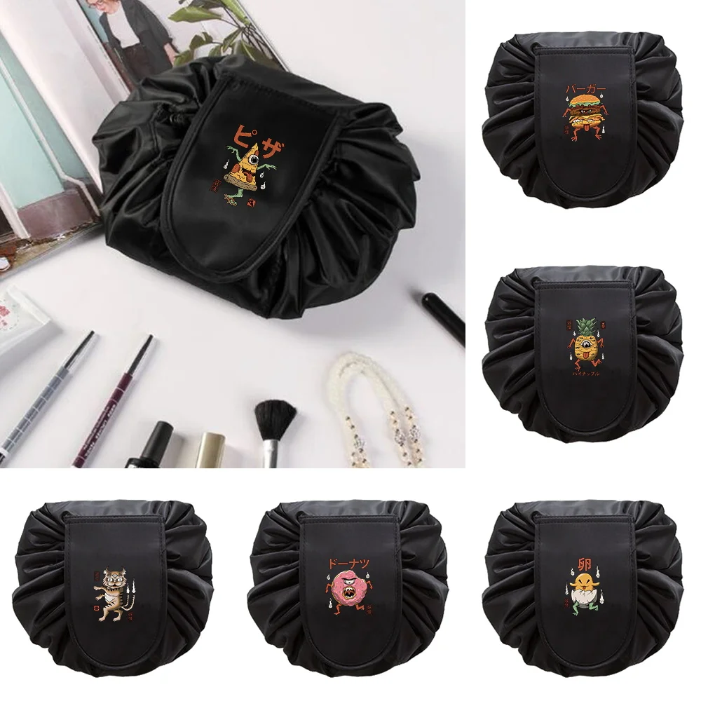 

Lazy Drawstring Cosmetic Bag Women Travel Makeup Bag Cute Monster Printed Large Capacity Beauty Makeup Storage Toiletry Kit