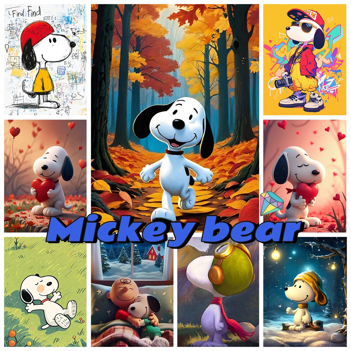

New S-Snoopy DIY Diamond Painting Comic Puppy Pictures Diamond Embroidery Children's Gifts Home Wall Decor Mosaic Painting