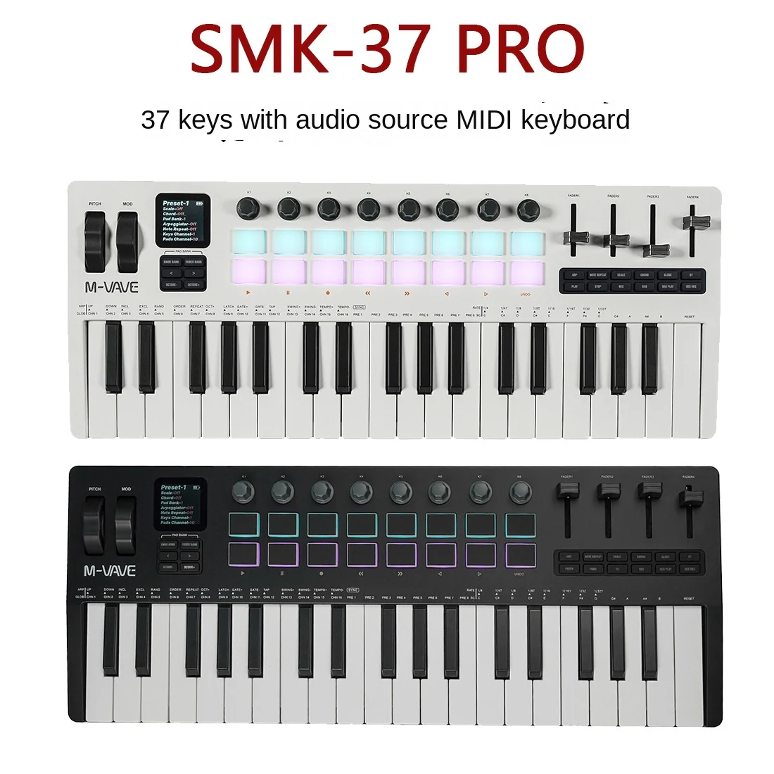 SMK-37 PRO 37-Key Portable MIDI Keyboard Controller with Audio Source Foldable Plastic Arranger