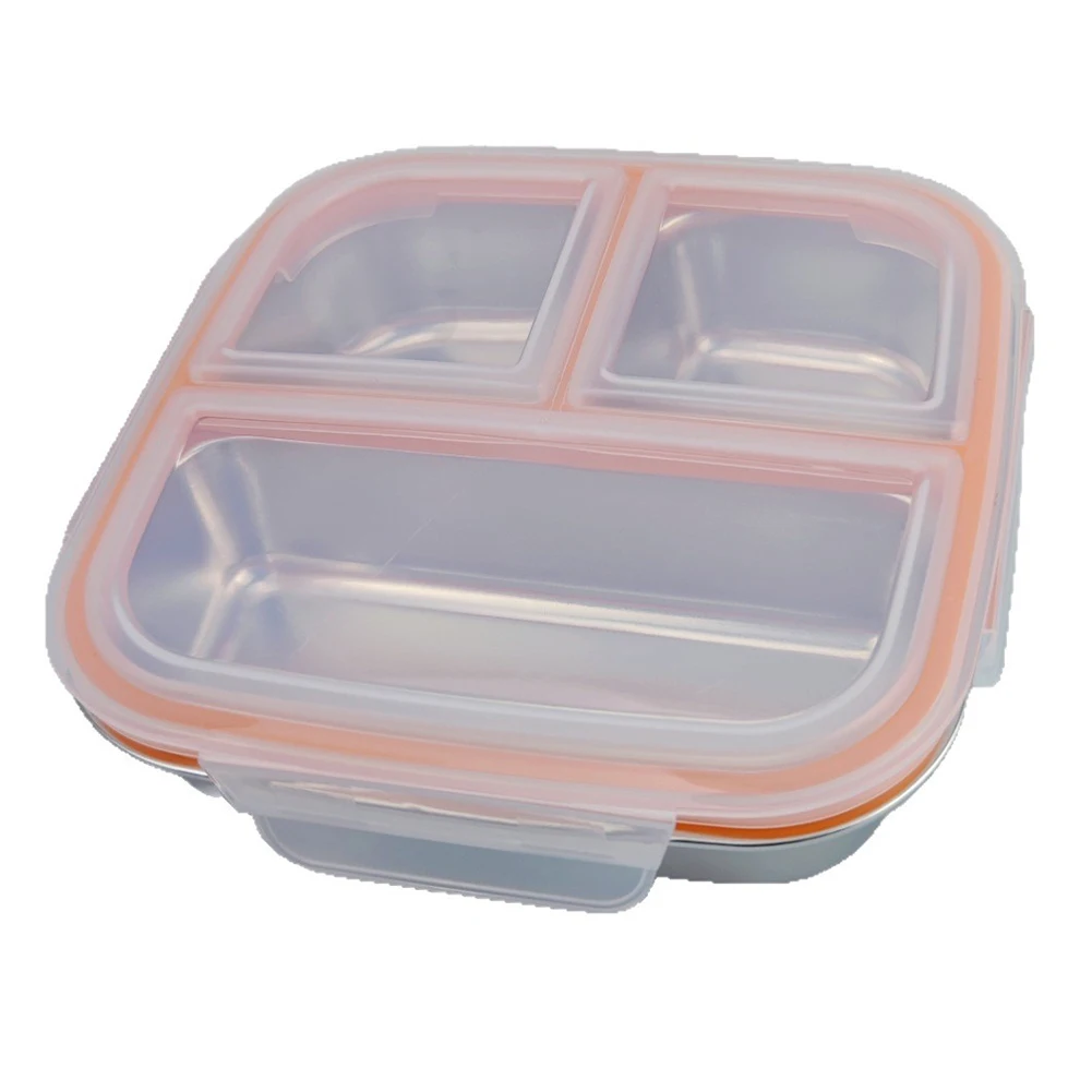 

1/2pcs 750ml Stainless Steel Lunch Box With 3 Leak-Proof Compartments Lunch Boxes 17x17x6cm Kitchenware For Child School
