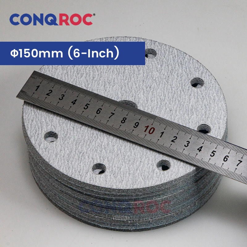 100 Pieces 150mm (6-Inch) 9-Hole Sanding Discs White Fused Alumina Dry Sanding Papers Grit 60~1000