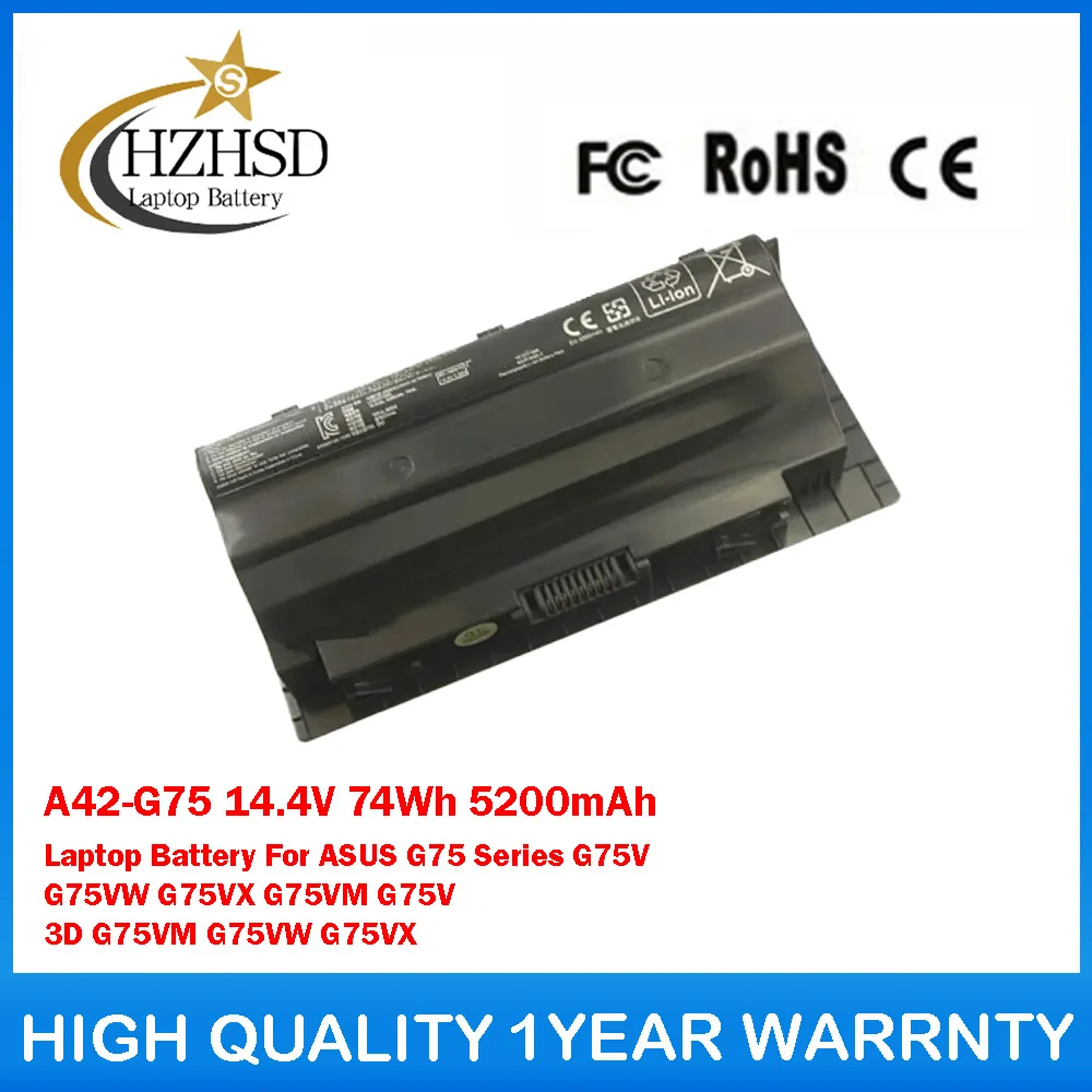 

A42-G75 14.4V 74Wh 5200mAh Laptop Battery For ASUS G75 Series G75V G75VW G75VX G75VM G75V 3D G75VM G75VW G75VX