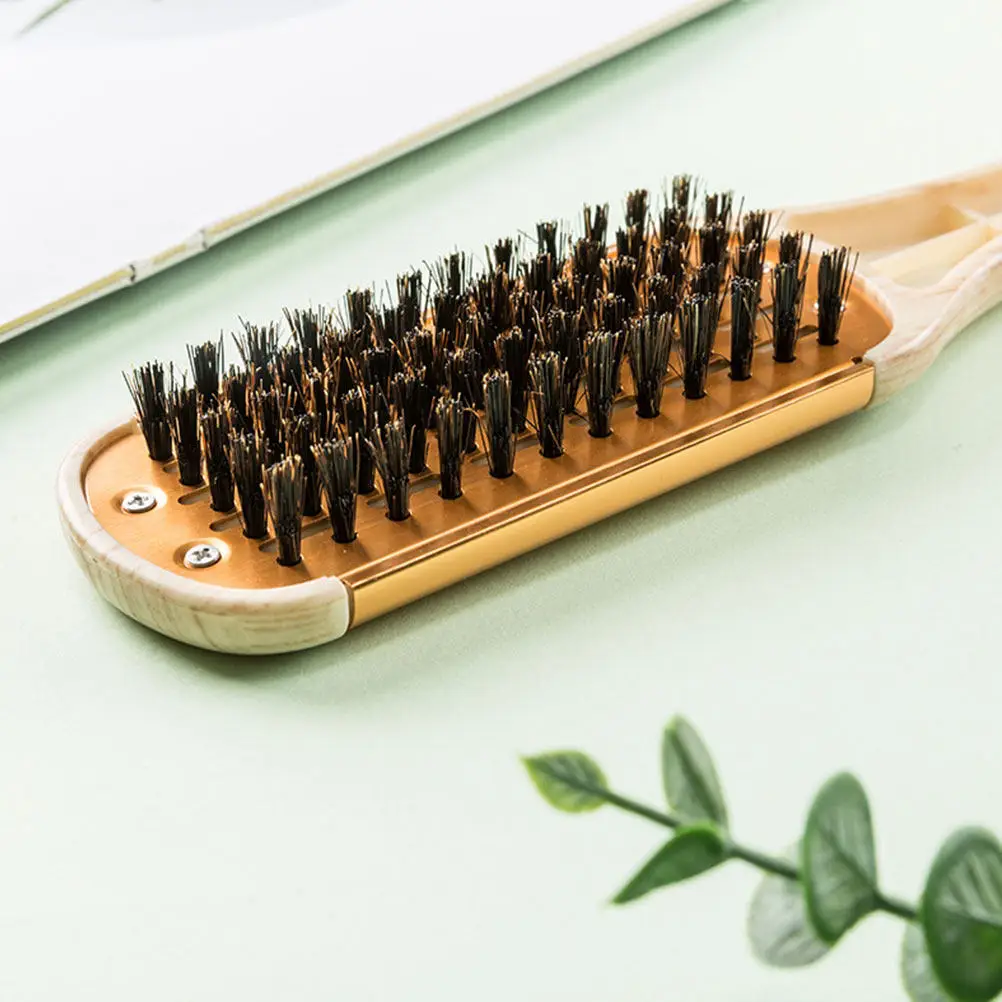 

V Shaped Hair Straightening Comb Professional Bristle Straightener Brush for Smooth Natural Hair At Home Or Salon Golden