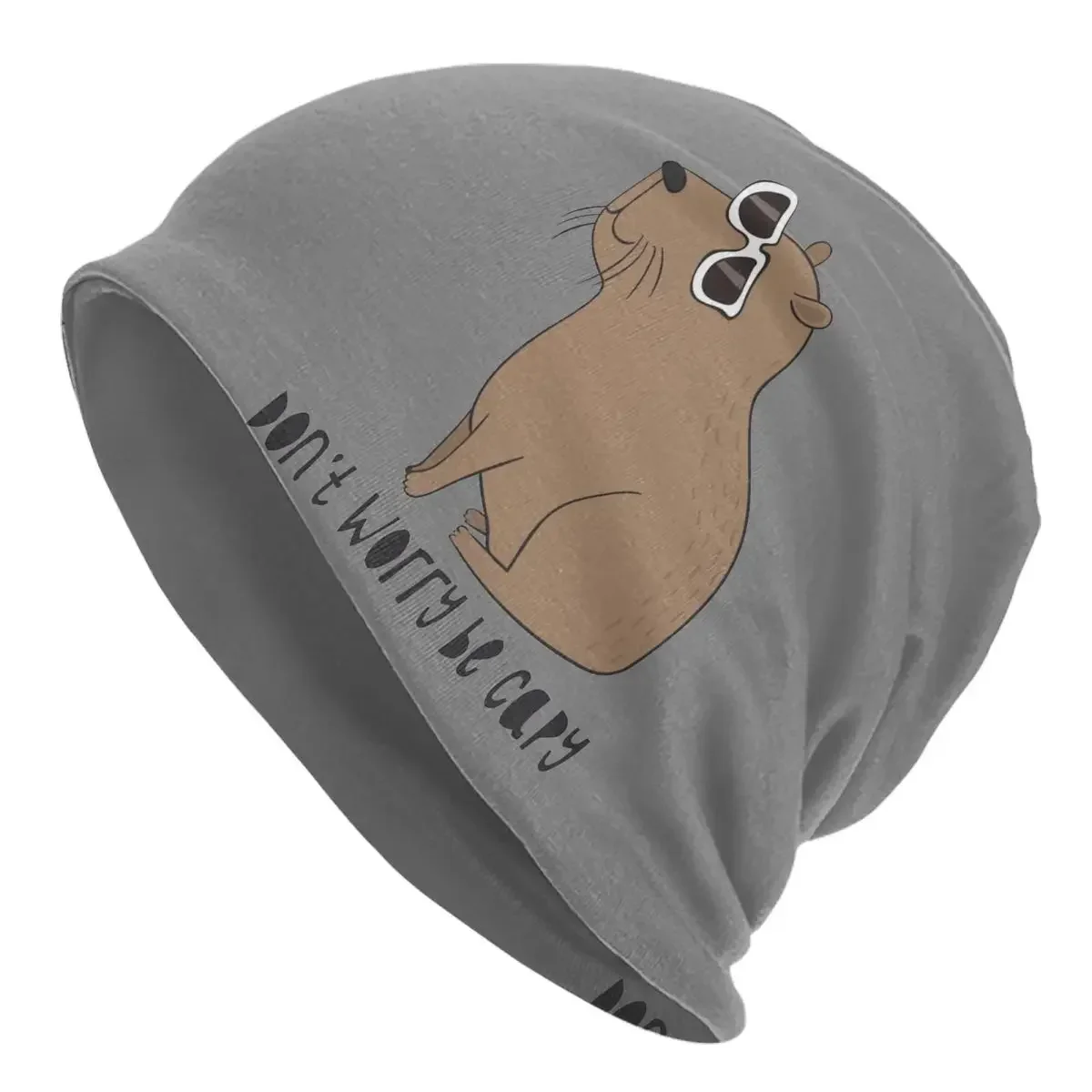 Awesome Cute Capybara Gift Bonnet Hat Knitted Hat Don't Worry Be Capy Skullies Beanies Hats Men's Women's Warm Dual-use Caps