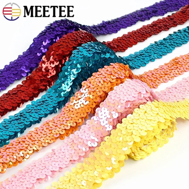 

5/10Meters 2cm Sequins Lace Ribbons Colored Elastic Trims For Dance Dress Shoes Decoration DIY Hand Garment Sewing Accessories
