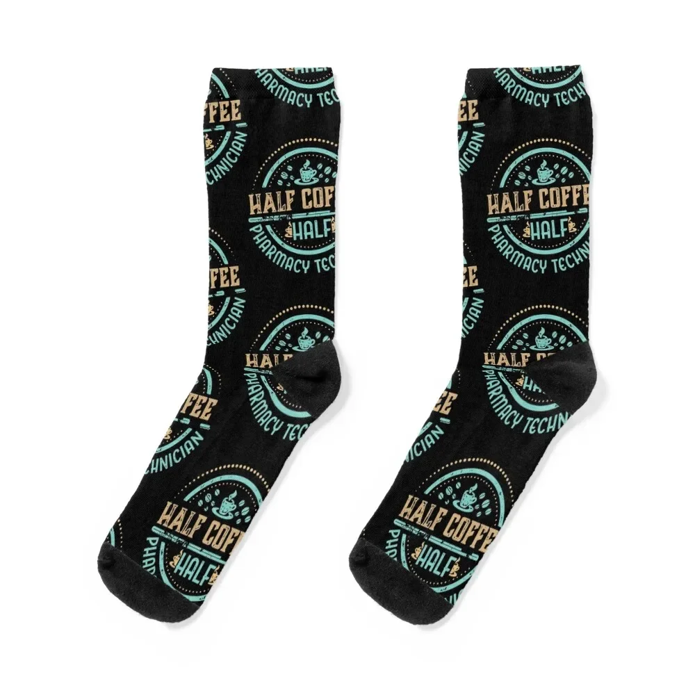 Half Coffee Half Pharmacy Technician pharmacy tech Socks sports stockings loose FASHION with print Socks Man Women's