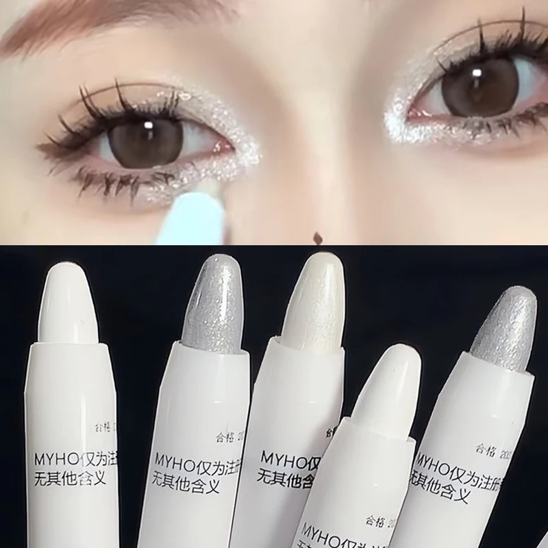 Lápiz resaltador de sombra de ojos blanco brillante impermeable, brillo de larga duración, gusano de seda perlado, maquillaje de ojos coreano plateado