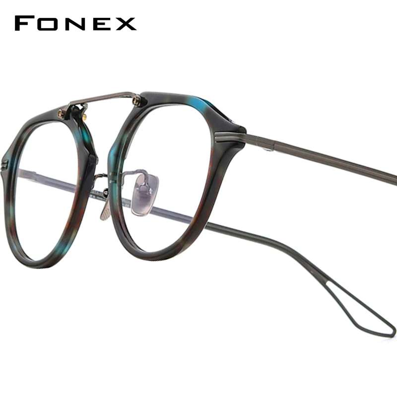 

FONEX Acetate Titanium Glasses Frame Men Brand Design Vintage Retro Round Eyeglasses Women Spectacles Japanese Eyewear DTX119