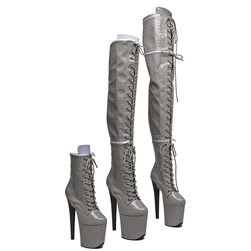 Leecabe 20CM/8Inch shiny PU Zipper split boots Women New Design Three ways wear boots Extreme High Heel Detachable boots