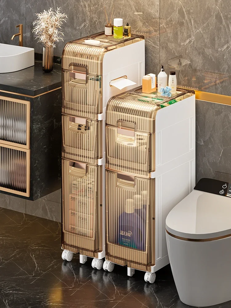 Modern and minimalist bathroom seam storage cabinet, bathroom storage rack, toilet floor to floor narrow seam storage cabinet