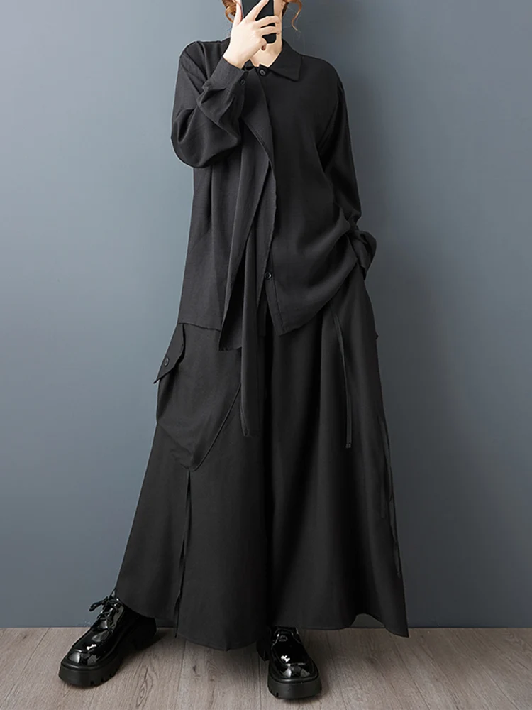 2026 ربيع الخريف جديد أسود خمر المرقعة الشريط المتضخم قميص المرأة طويلة الأكمام فضفاضة بلوزة غير رسمية قمة ملابس عصرية