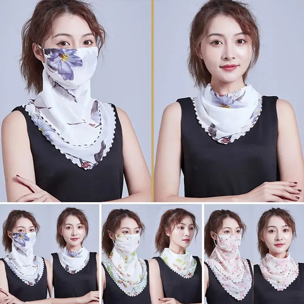 Spring Summer Chiffon Neck Collar Scarf Women Head Thin Scarf Ice Silk Small Anti-UV Sunscreen Veil Silk Variety Sunscreen K5R7