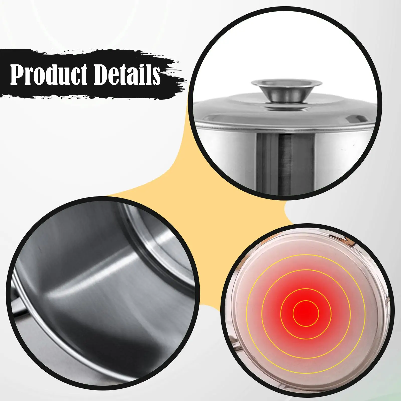 Deep Stainless Steel Stockpot with Hangable Lid Mirror Polished Cooking Pot for Water Soup and Grains Storage