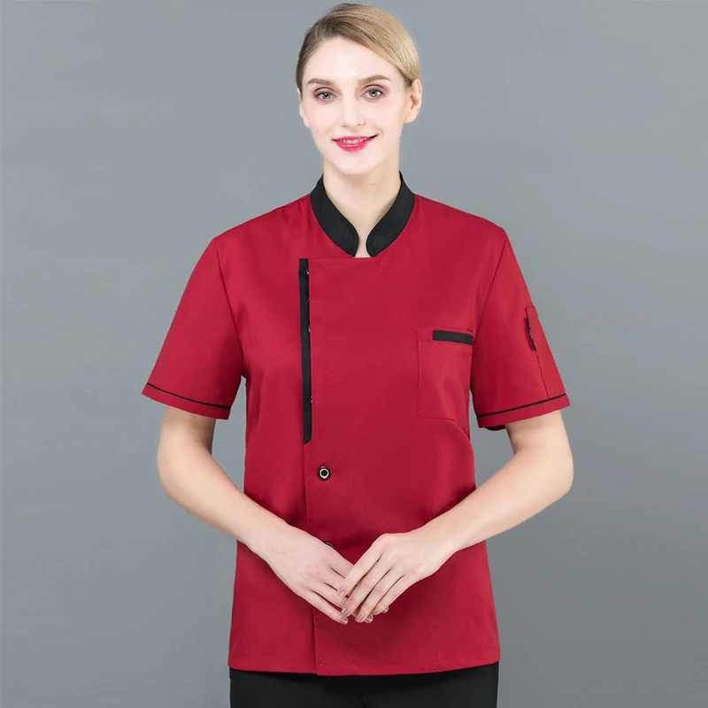 Men's Chef Jacket Catering Hotel Kitchen Uniform Western Restaurant Cook Costume Cake Shop Cafe Waiter Short-Sleeved Overalls