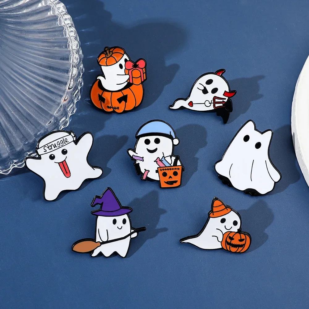 Broches de dibujos animados de Halloween, insignia de esmalte, pines de calabaza, fantasma pequeño, divertidos, creativos, accesorios de Cosplay, mochila, chaqueta, regalos