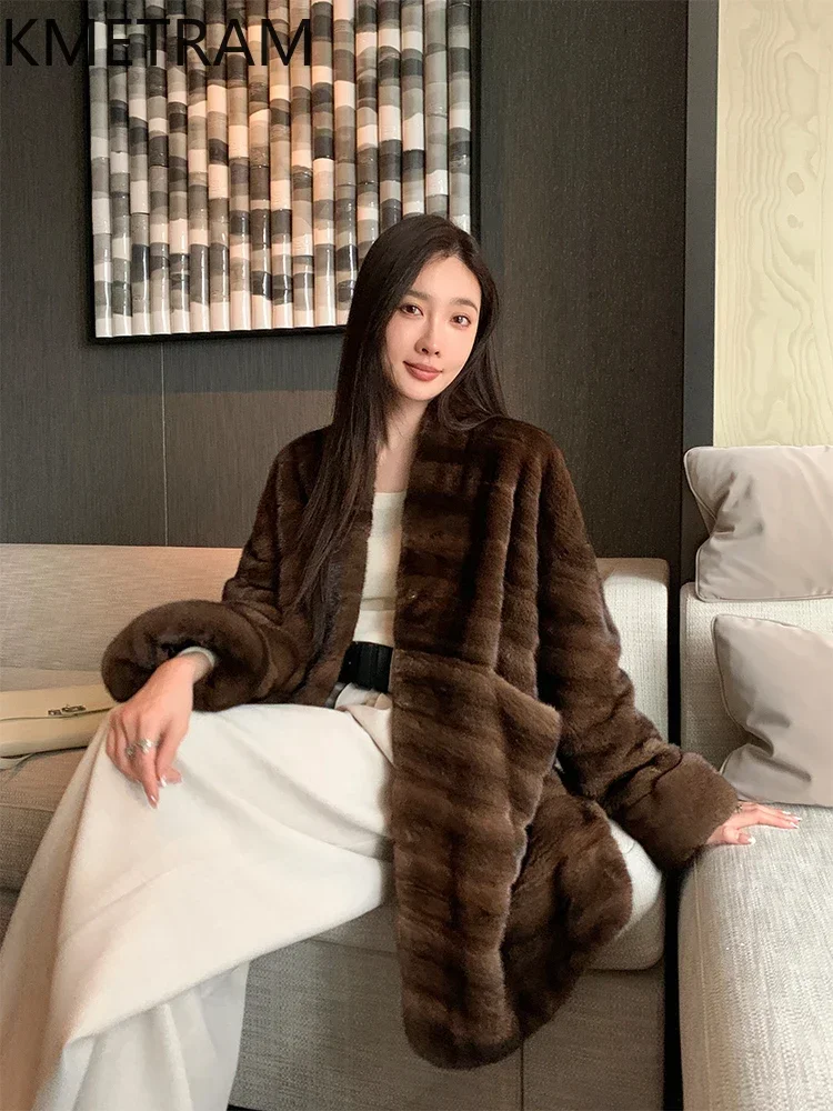 Natural Mink Fur Jacket Luxury V Neck Fur Coat Women High Quality Jackets for Winter 2024 Womans Clothing Fourrures Femmes