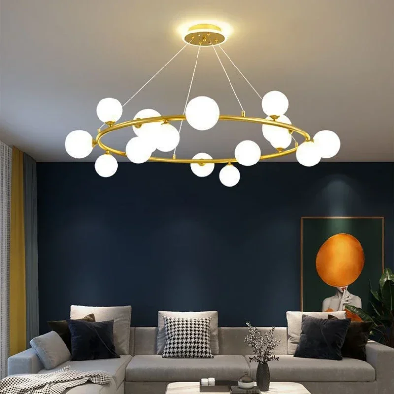 Minimalist Clear White Glass Ball Pendant Chandelier Lighting Parlor Bedroom Kitchen Living Dining Room Home Decor Hanging Lamp