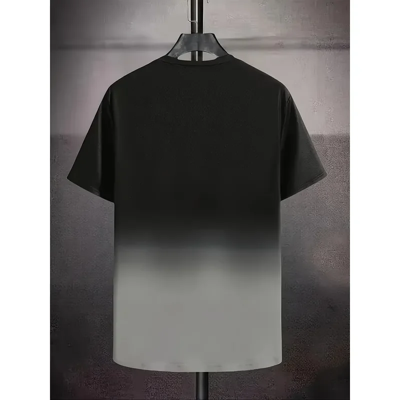 Men's Gradient Color Letter Print WHATEVER Crew Neck Short Sleeve T-shirt Casual Comfy Tops Summer Daily Wear 2026 Fashion