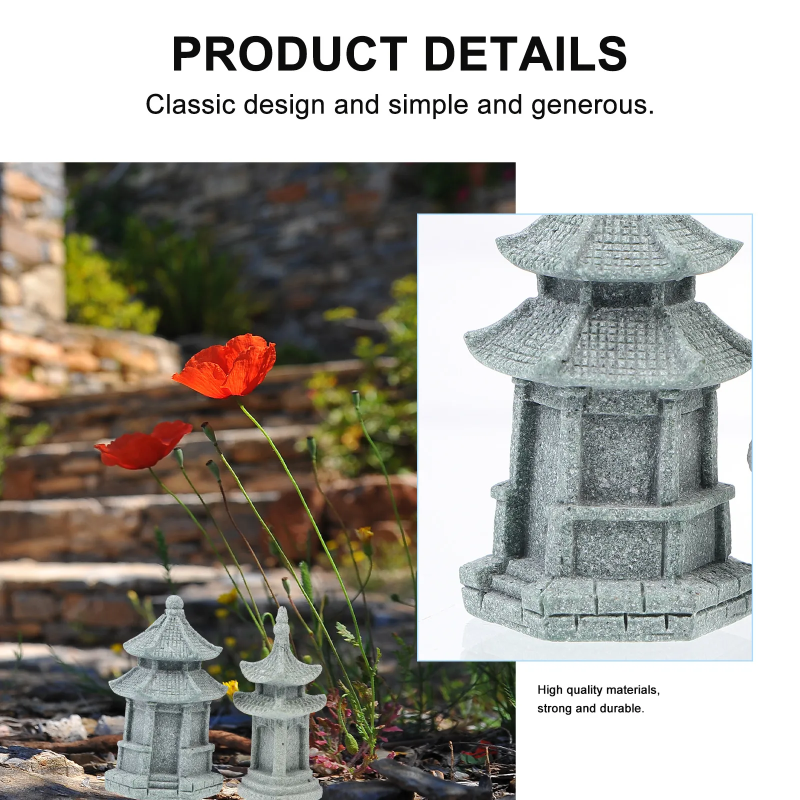 3Pcs Micro Landscape Stone Pavilion Ornament Simulated Tower Lantern Light Gray Creative Bonsai Decoration Home Garden Desktop