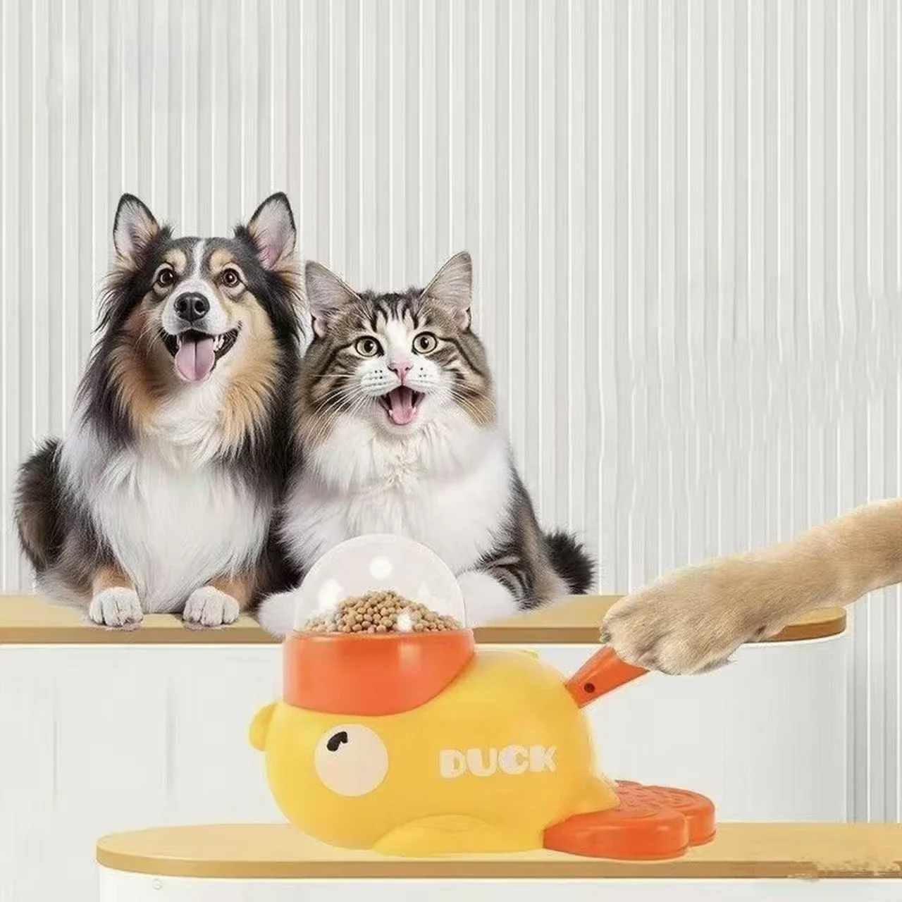 Dispensador de Premios para Gatos Interactivo en Forma de Pato Amarillo, Juguete de Entrenamiento para Perros de Plástico Resistente, Dispensador Lento de Premios, Juguete de Entretenimiento para Perros