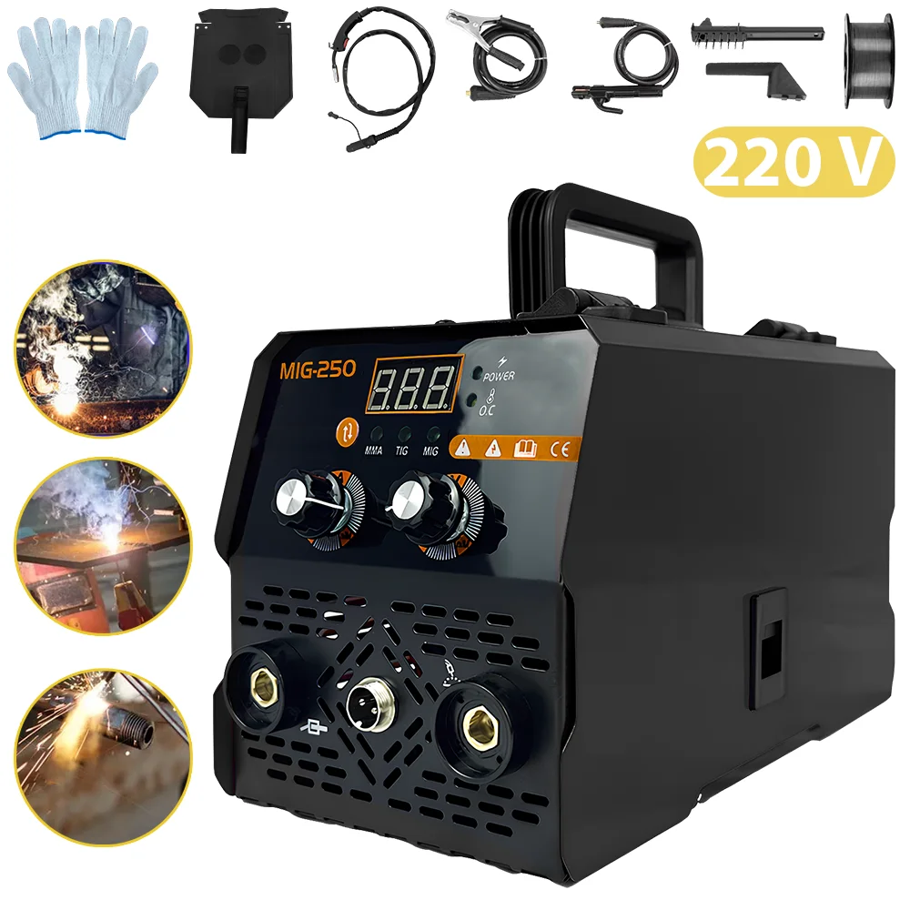 3in1 MIG MMA TIG Welding Machine Multipurpose IGBT Direct Current Inverter Welders Tools UK Plug Non Gas-Shielded MIG Welder