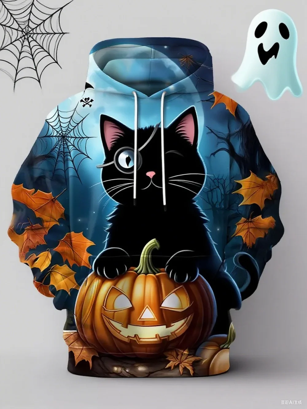 Halloween Men's Hoodie Cute Animal Pumpkin Pattern Autumn Sweatshirts Casual Round Neck Tops Outdoor Comfortable Men's Clothing