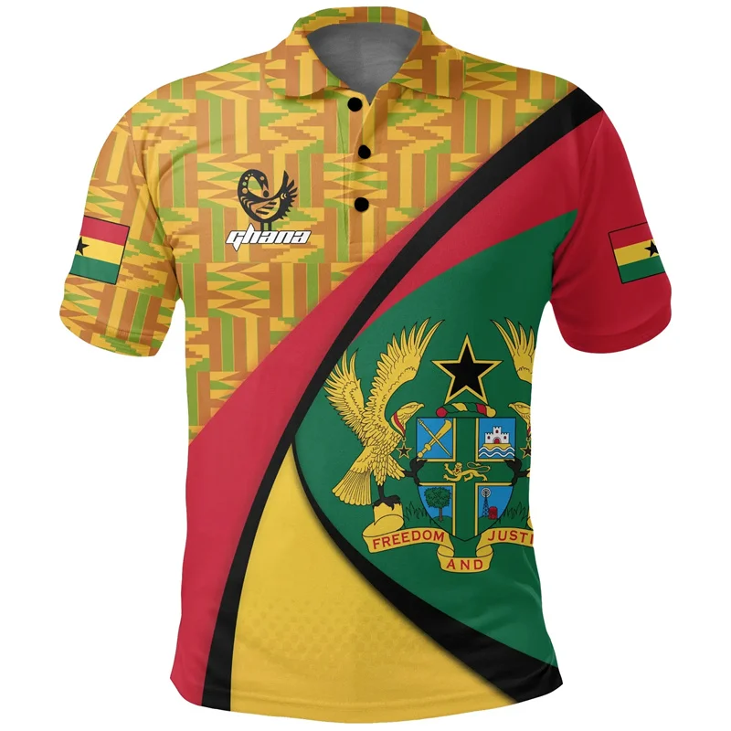 3D Ghana Map Flag Printed Polo Shirt The Republic-of Ghana Coat Of Arms Graphic Polo T Shirt For Men Fashion Polo Shirts Clothes