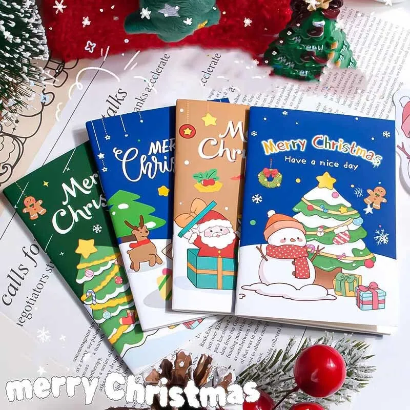 4 Piece Lytwtw's Christmas Mini Notebook Diary Cute Kawaii Pocket Notepad Stationery Notepad Office School Supply Kids Gift