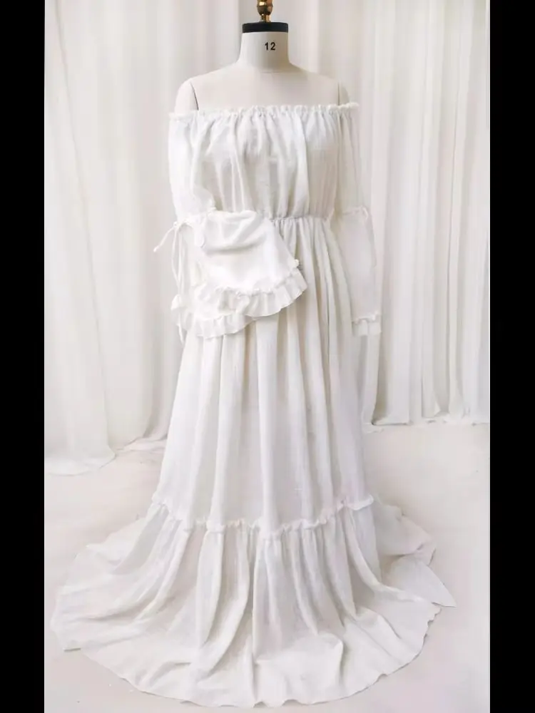 흰색 복장 출산 드레스 사진 촬영 긴 소매 사진 베이비 샤워 드레스 여성용 사진 촬영 옷 Babyshower