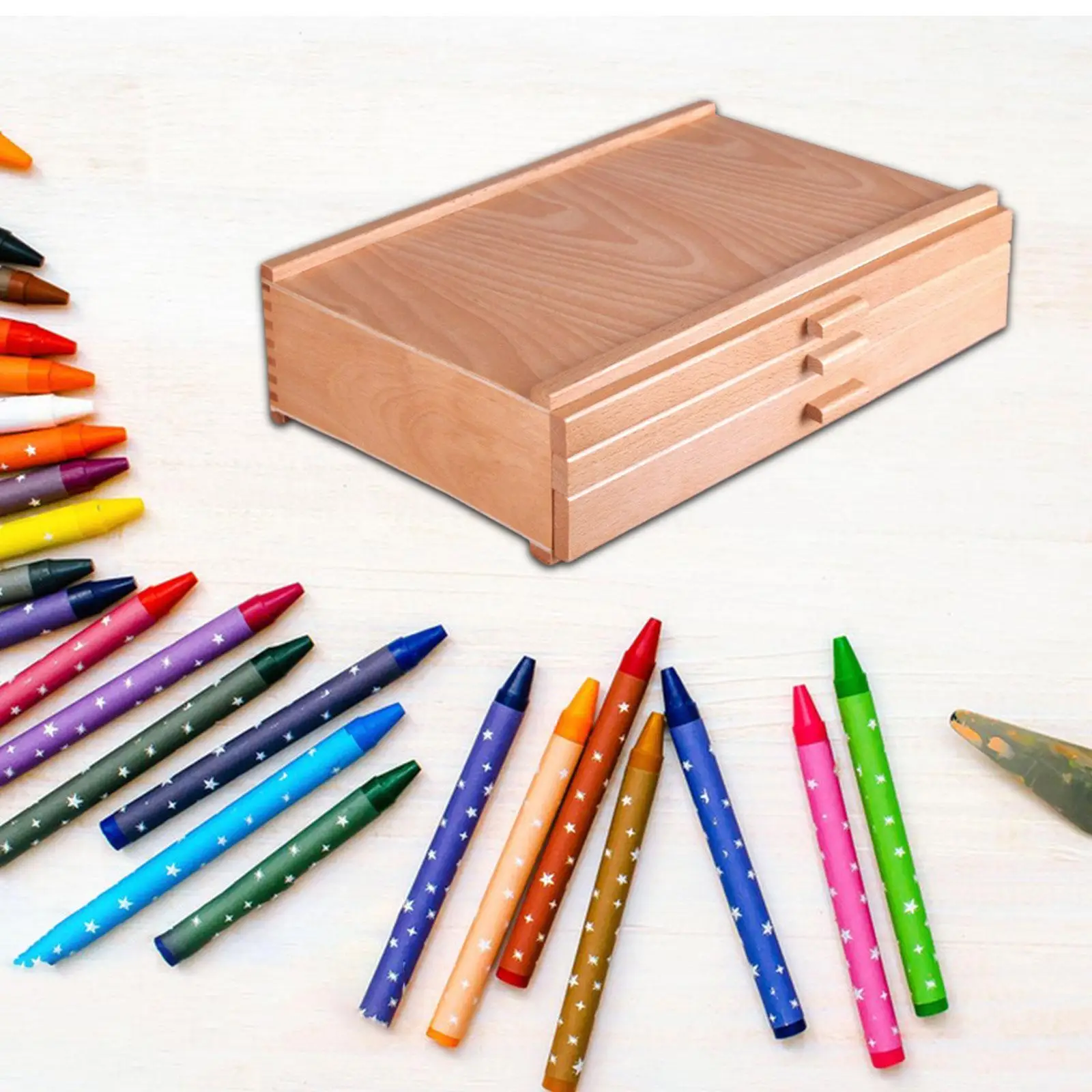 Wooden Artist Storage Supply Box Storage Box 3 Drawers Multi Function with