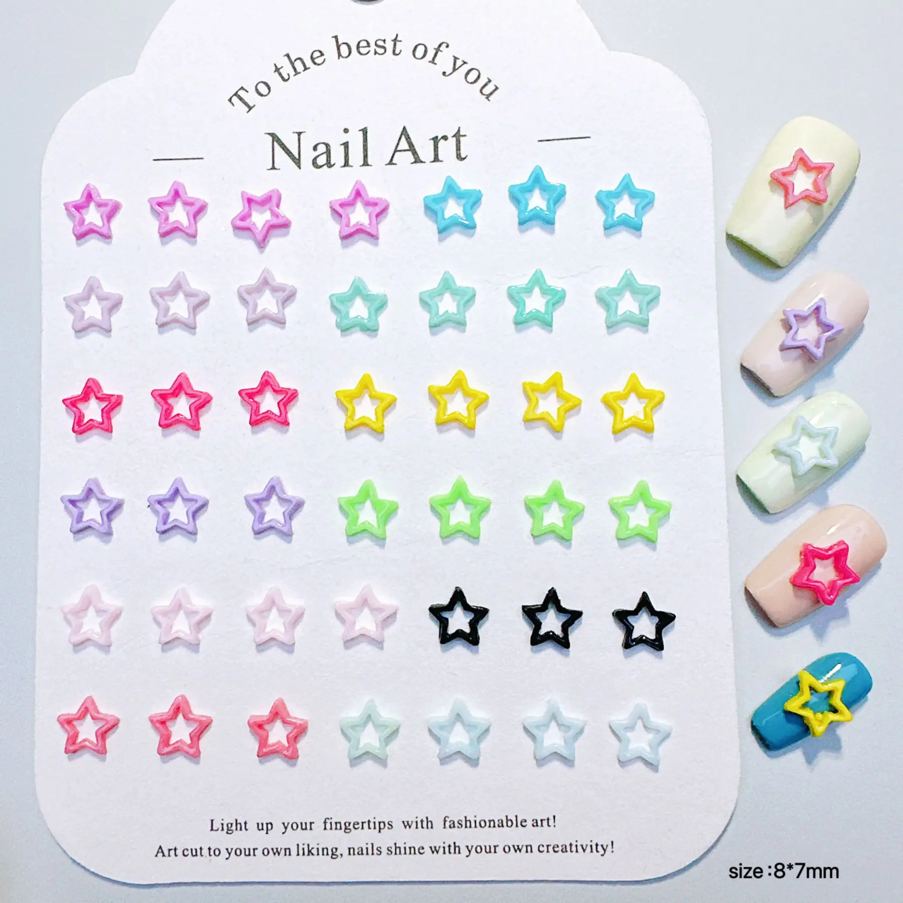 100Pc/bag Macaron Hollow Star Nail Charms Dopamine Color Resin Press-On Nail Decor Mixed Vibrant Kawaii DIY Manicure Accessories