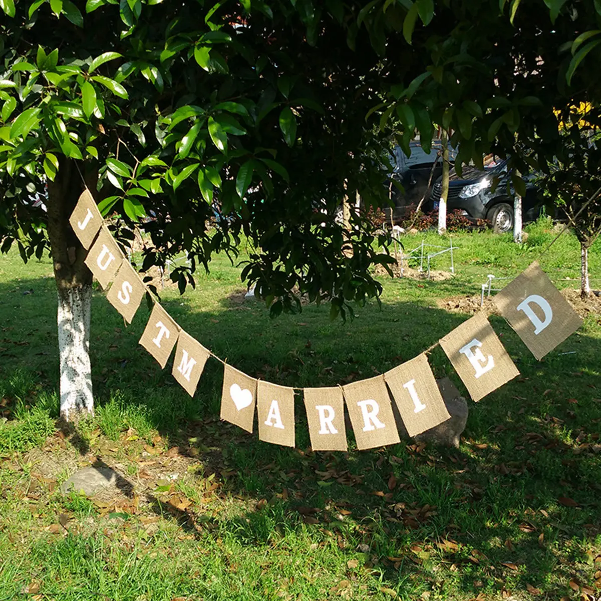Just Married Burlap Wedding Banner 4 Meter Long String Wedding Decorations Engagement Bridal Shower Party Garland Bunting Signs