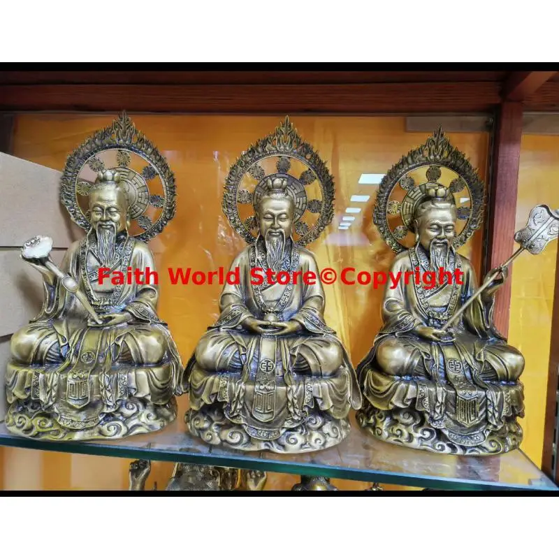 A set  SAN QING DAOZU Asia Taoist Buddhism LAOJUN master Buddha god expel demons exorcise evil spirits Town house brass statue