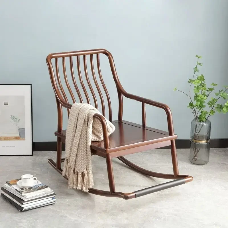 Rocking recliner, solid wood chair, new Chinese casual simple and durable, balcony nap adult lazy, family happy chair