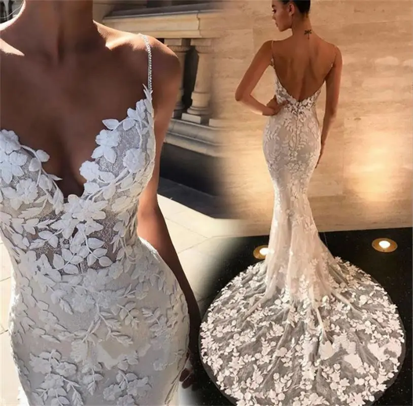 Wedding dress 2024 summer new line shoulder foreign trade wedding dress big skirt skirt missing back lace train wedding dress