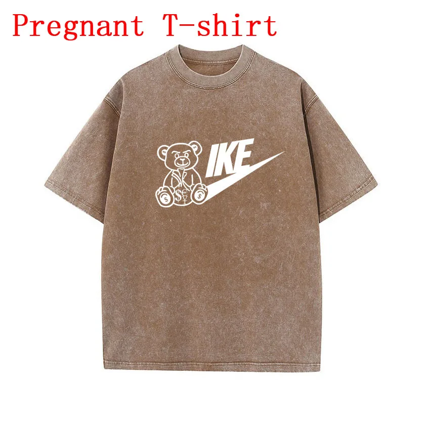 

Pregnant Woman Short Sleeve Retro Old Cotton Breathable Maternity Woman T-shirt Funny Cartoon IKE Letter Printing Summer Tee