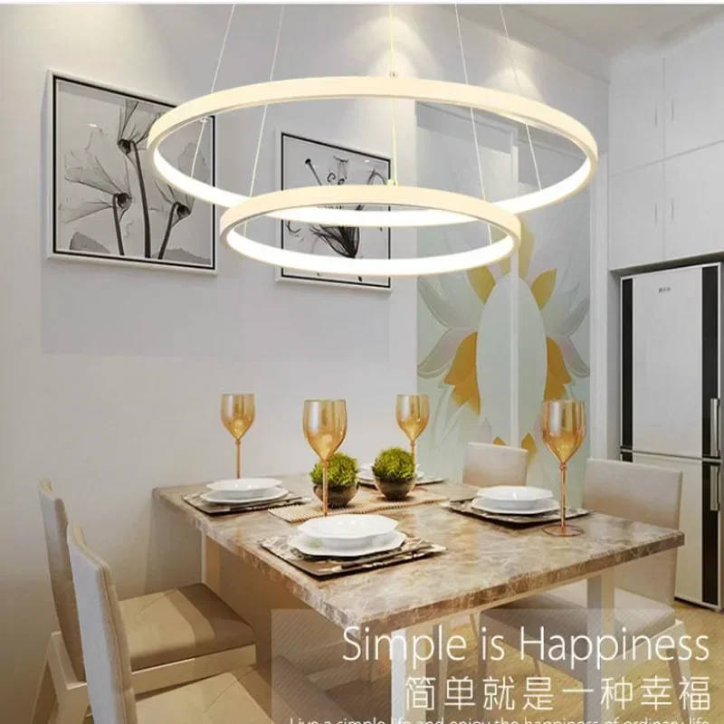 الحديثة الأبيض LED الثريا 40/60/80 سنتيمتر ثلاثة حلقة دائرة تصميم إضاءة المنزل الداخلي لتناول الطعام غرفة نوم غرفة المعيشة #5