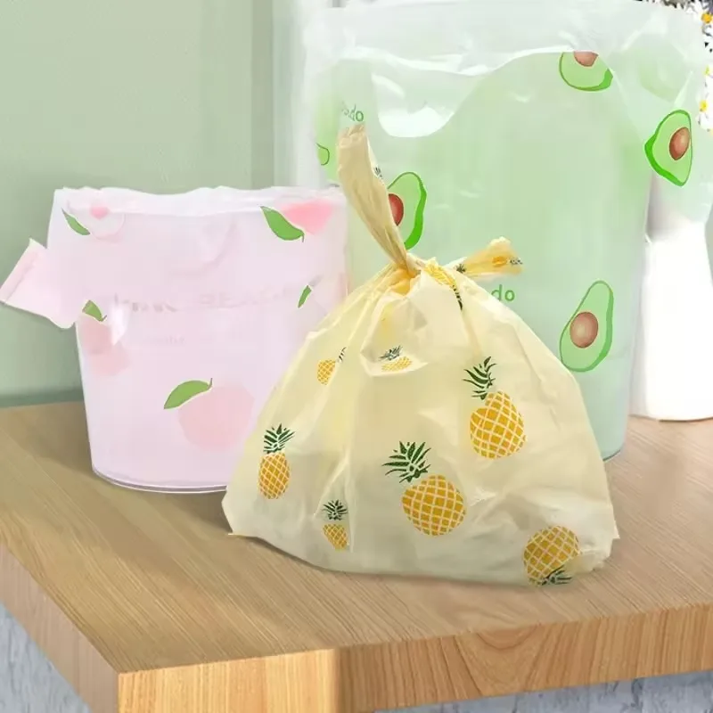 50/100 Stück bunte Plastiktüten mit Griffen, niedliches Fruchtmuster, für Küche, Einkaufen, Party, Geschenkverpackung, Aufbewahrung zu Hause, Müllbeutel – Detail 6