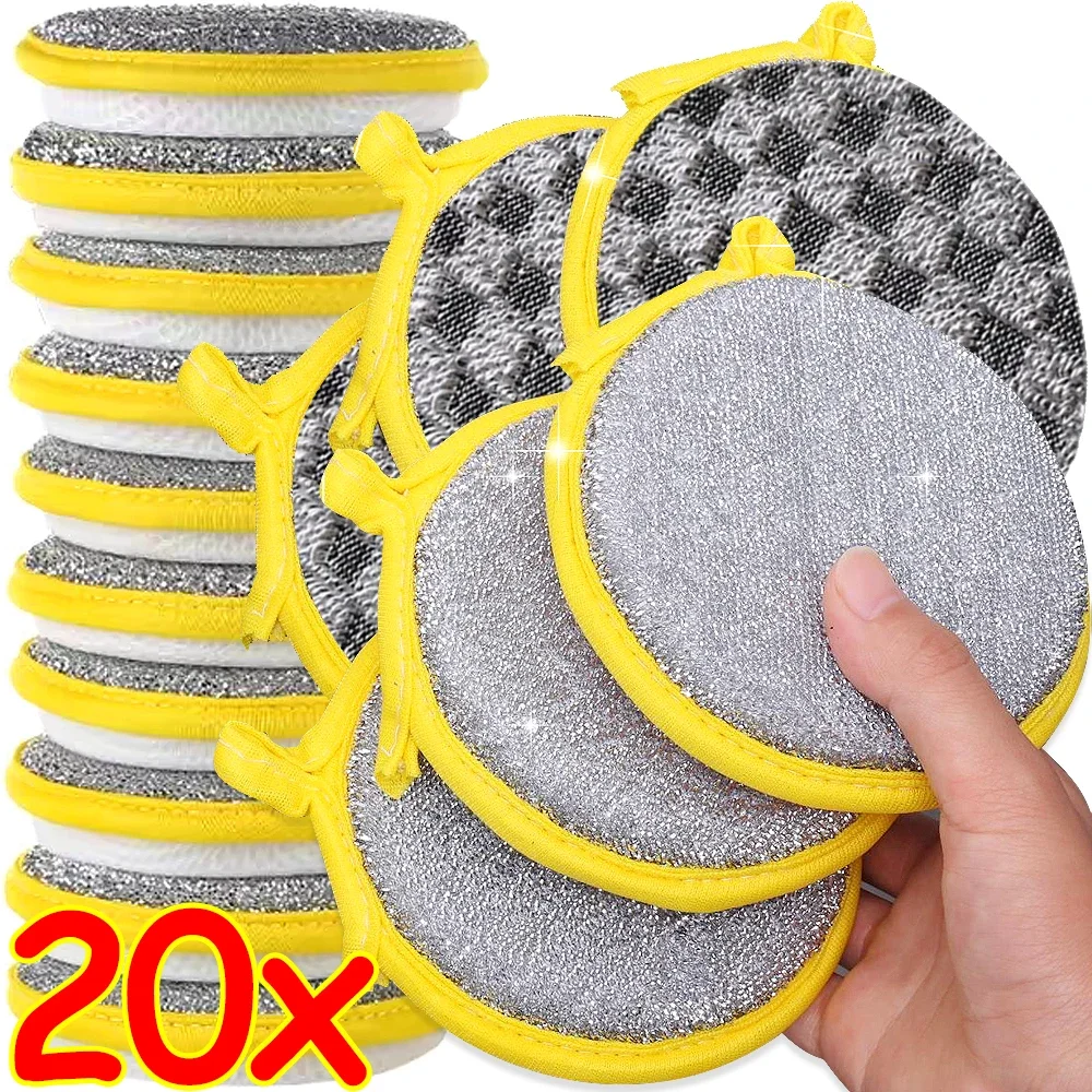 Silver Wire Double-sided Sponge Wipe Kitchen Cleaning Dishwashing Sponge Brushes Anti Grease Rags Absorbent Washing Dish Cloth