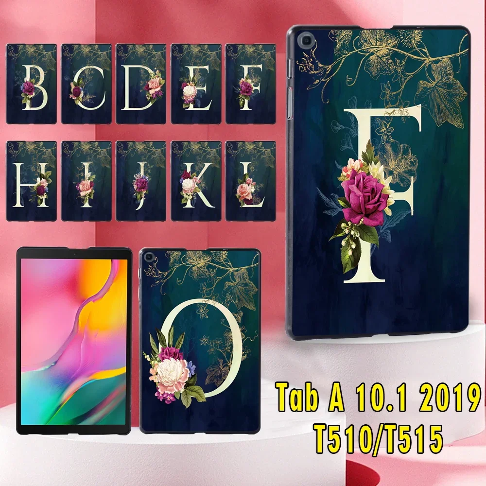 Tablet Back Cover for Samsung Galaxy Tab A 10.1 2019 T510/T515 Flower Letter Pattern Plastic Hard Shell Case + Stylus