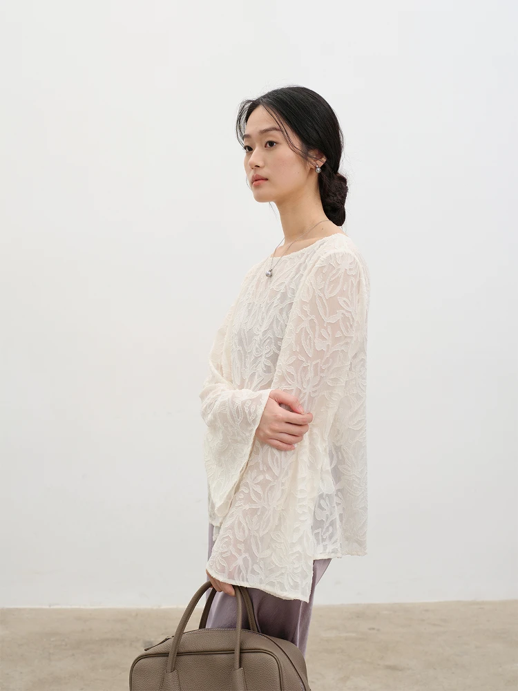 

Свободный кружевной ажурный топ, женский осенне-зимний модный дышащий солнцезащитный топ с цветочной вышивкой, повседневный Sle C00