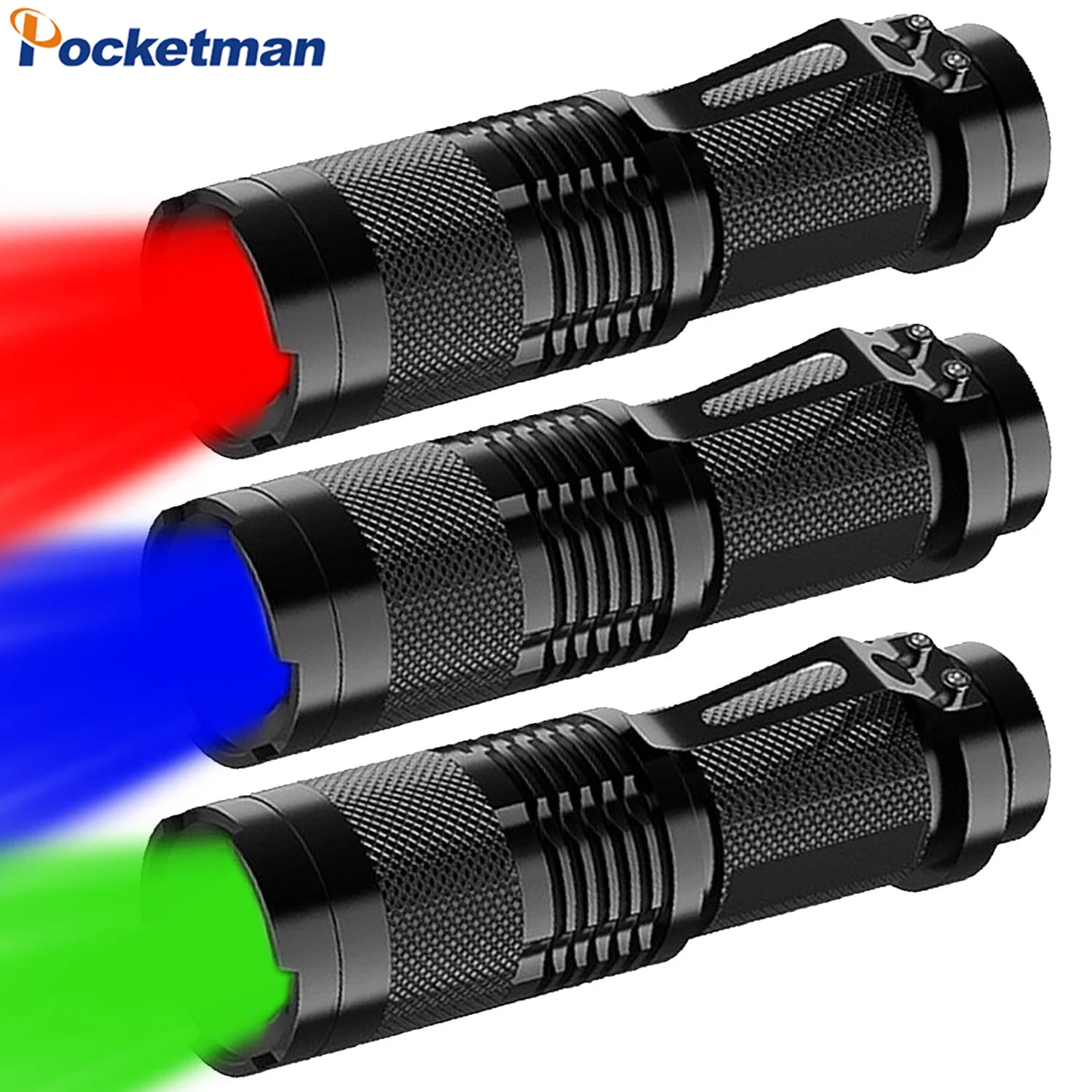 

1-3 PCS Red Green Blue Light LED Torch Adjustable Focus Flashlight 3 Lighting Modes Super Bright Waterproof Small Flashlights