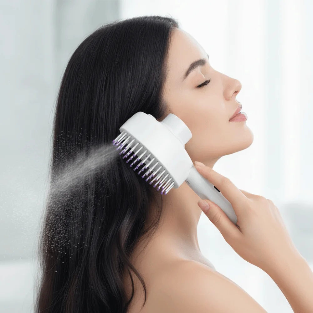 Multi-Function Red Light Spray Massage Comb Anti-Frizz Large Tank Portable Electric Spray Hair Brush Hair Care Scalp Nourish